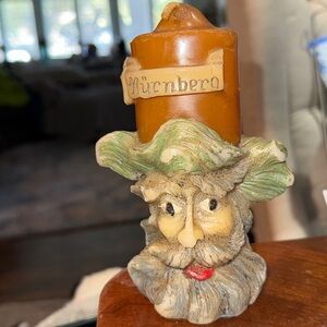 Vintage Johann Gunter German Candle Hand Carved Painted Bearded Man In Tree